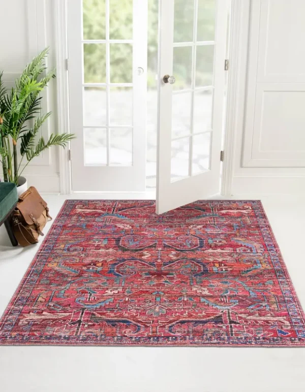 Wasahable Maahru 3 ft Square Orange Floral Area Rug