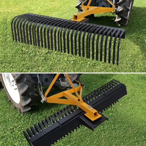 Ataucjin Landscape Rock Rake, 3 Point - Attach 5 FT Tow - Behind Tractor Rotatable Rake Fits Category 1 Hookup, Tow - Behind Garden Tool, Landscaper, and Grass Comb