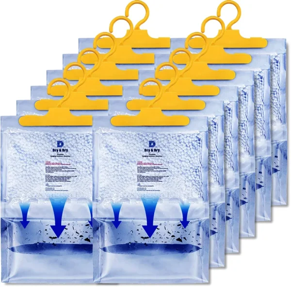 Dry & Dry 12 Packs [Net 14 Oz/Pack] Premium Hanging Moisture Absorber to Control Excess Moisture for Basements, Closets, Bathrooms, Laundry Rooms.
