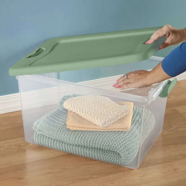 Sterilite 64 Quart Latching Plastic Storage Container Tote, Crisp Green (6 Pack)