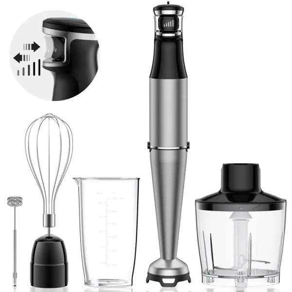 Immersion Hand Blender 5 in 1: 1100W Electric Blender Handheld Stick Mixer with Trigger Control Grip, Emulsion Blenders for Kitchen Soup, Mayo,
