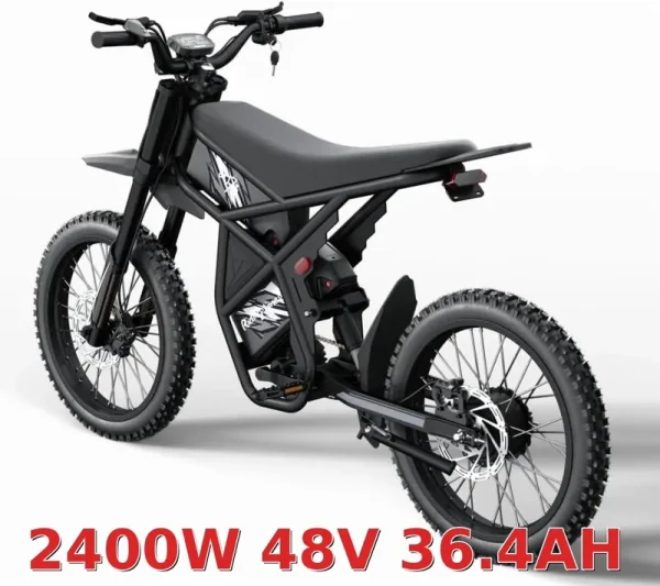 2400W Ridingtimes GT73 2400W 48V Electric Motorbike 18.2ah*2 Electric BIKE UL2849 with 25" Tires Digital Screen Carbon Steel, BLACK
