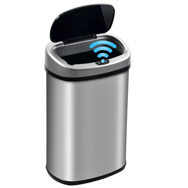 13 Gallon 50 Liter Kitchen Trash Can with Touch-Free & Motion Sensor, Automatic Stainless-Steel Garbage Can, Anti-Fingerprint Mute Designed Trash