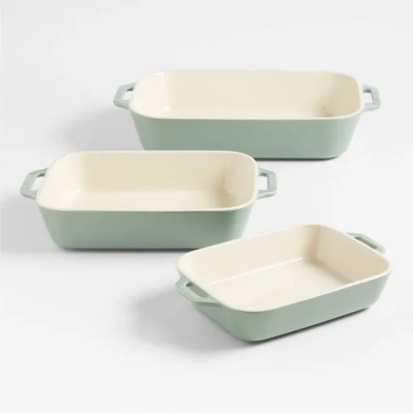Staub 3-Piece Eucalyptus Green Ceramic Baking Dish Set | Crate & Barrel