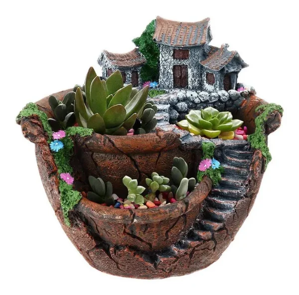 GoldBlue Plants Pot Tiny Creative Flowers Succulent Plants Pot Holders Hanging Garden Design with Sweet House (Orange)