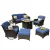 Brown Wicker Navy Blue Cushion