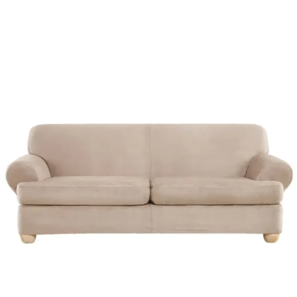 Ultimate Heavyweight Stretch Suede T-Cushion Sofa Slipcover Sure Fit Color: Cement