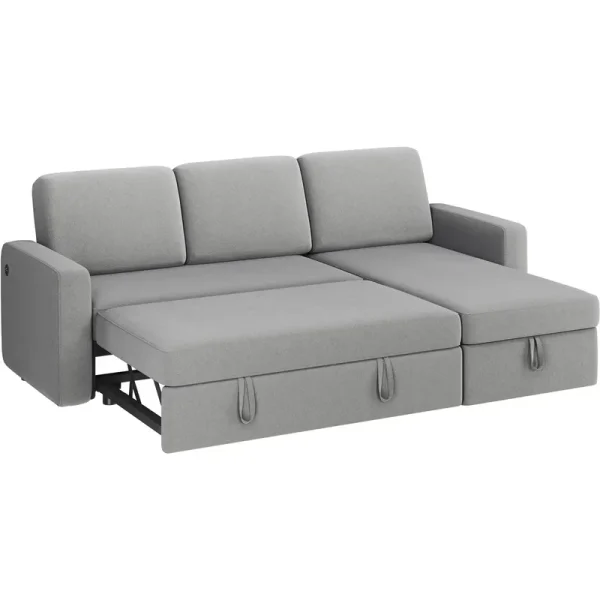 Alden Design Reversible Sectional Sofa with USB & Type - C Ports for Livingroom, Light Gray