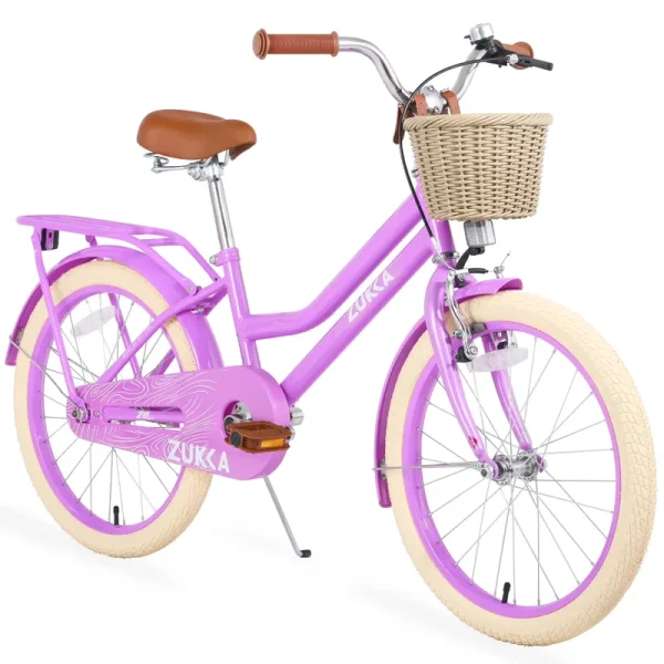 Aukfa 20 in Girl'S Bikes with Basket, Children'S Bicycle for 7 - 10 Years Old Kids, Purple