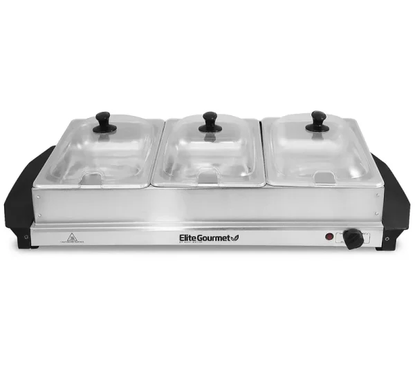 Elite Gourmet Stainless Steel Electric Triple Buffet Server