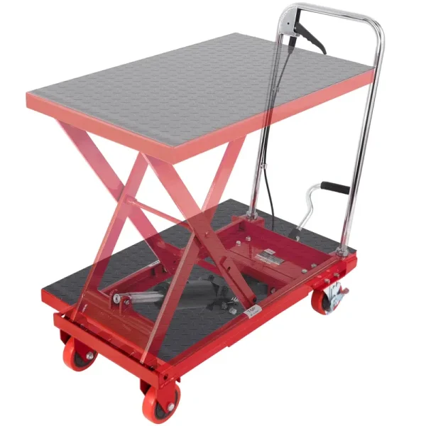 VEVOR Hydraulic Lift Table Cart, 500 lb Capacity 28.5" Lifting Height, Manual Single Scissor Lift Table with 4 Wheels and Non - Slip Pad, Hydraulic Scissor Cart for Material Handling, Red