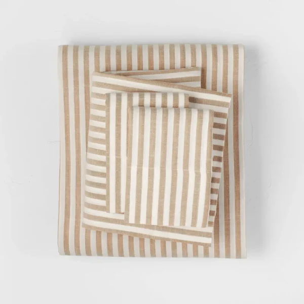 Full Linen Blend Sheet Set Brown Stripe - Casaluna