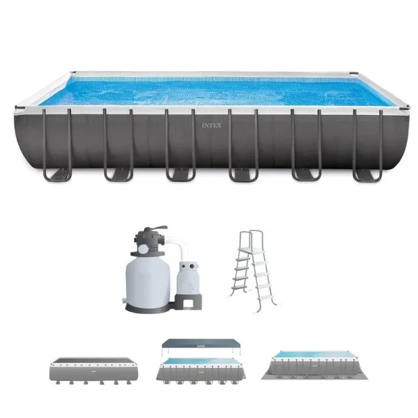 Intex 24' x 12' x 52" Rectangular Ultra XTR Frame Swimming Pool w/Pump Gray