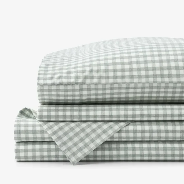 Company Cotton Gingham Yarn-Dyed Melange Plaid Cotton Percale Sheet Set