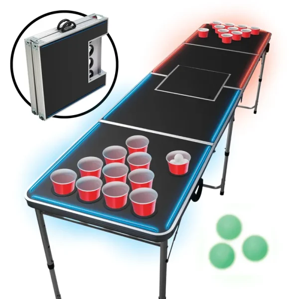 Minnark Sports LED Portable Pong Table, Folding Party Game Set for Tailgating and Outdoors, 8 - Foot Length