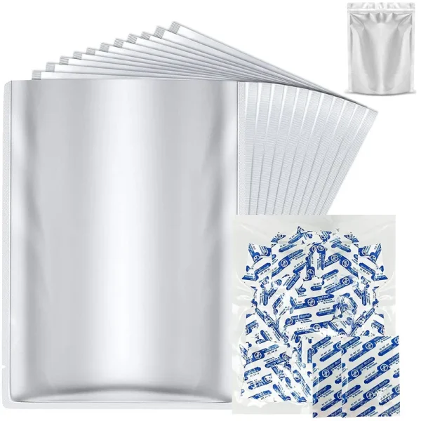 Millionka 50 Pack 1 Gallon Mylar Bags for Food Storage with Oxygen Absorbers for Rice, Grains, Coffee Beans and Emergency Long Term Food S