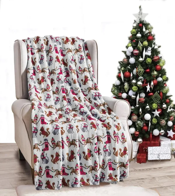 Elegant Comfort Luxury Velvet Super Soft Christmas Prints Fleece Blanket-Holiday Theme Home D��cor Fuzzy Warm and Cozy Throws for Winter Bedding,