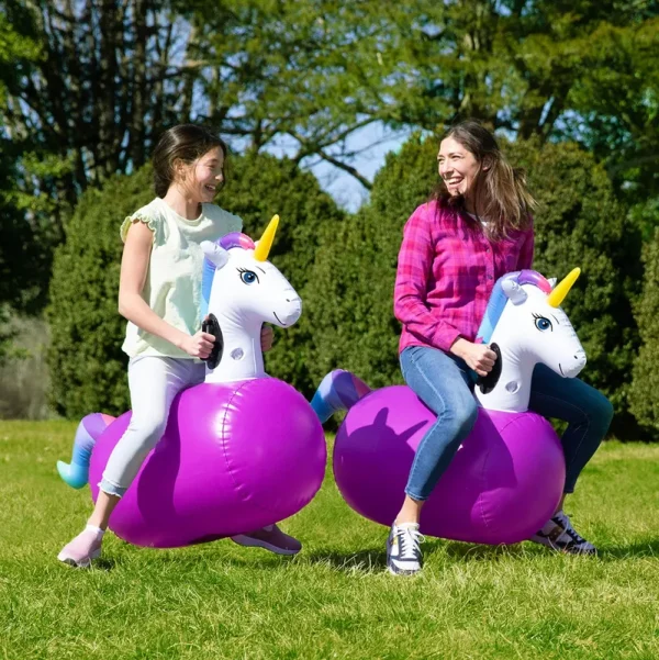HearthSong Inflatable Ride-On Hop 'n Go Unicorns, Set of 2