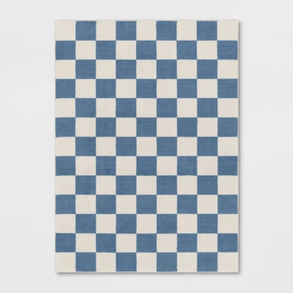 4'x5'5" Area Kids' Rug Checker Blue - Pillowfort