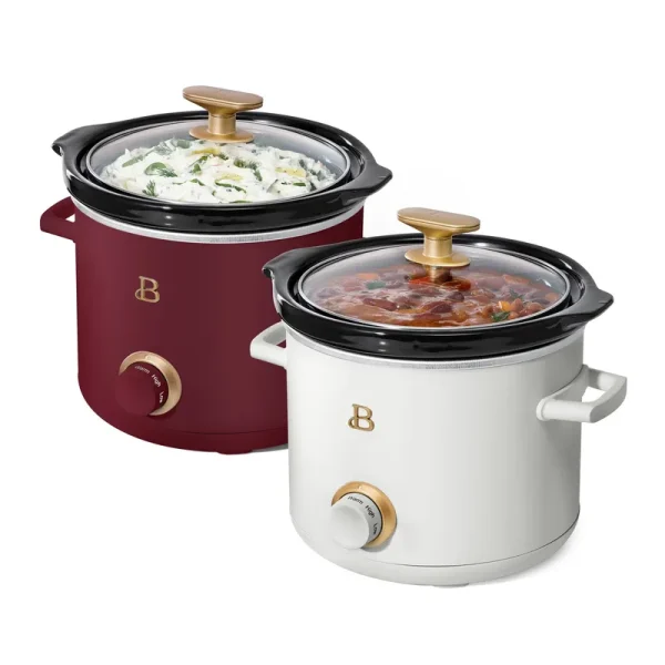 Beautiful 19340 2 qt Slow Cooker Set, 2-Pack, White Icing and Merlot by Drew Barrymore