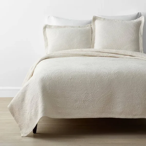 The Company Store Hillcrest Cotton Matelasse Ivory Floral King Coverlet