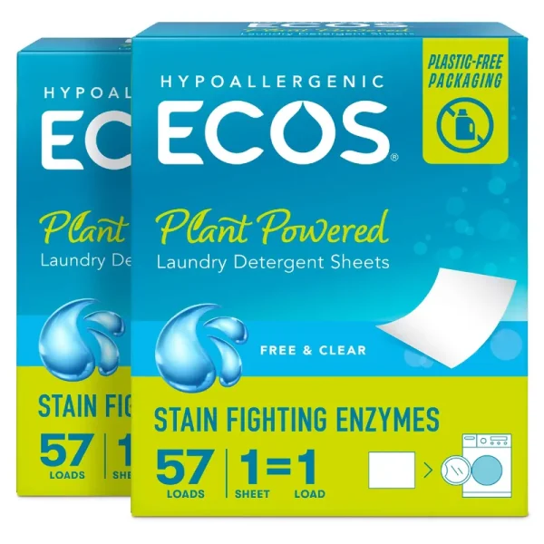 Ecos Plastic-Free Liquidless Laundry Detergent Squares, - Free & Clear