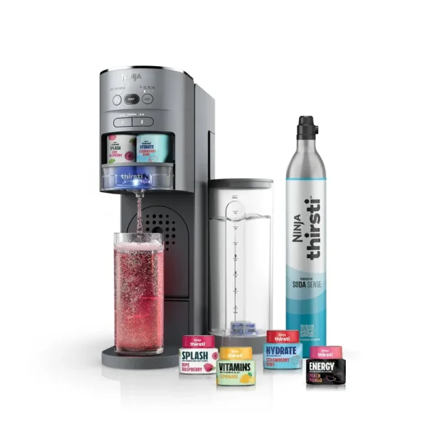 Ninja Thirsti Drink System Complete Still and Sparkling Customization Drink Kit with CO2 Canister, Flavors, and 48oz Reservoir