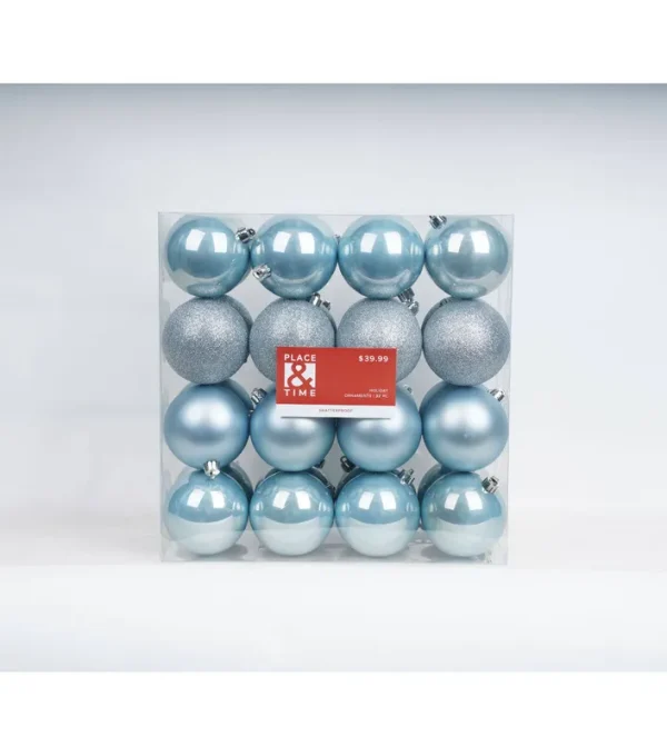 32pc 80mm Shatterproof Ornaments Light Blue
