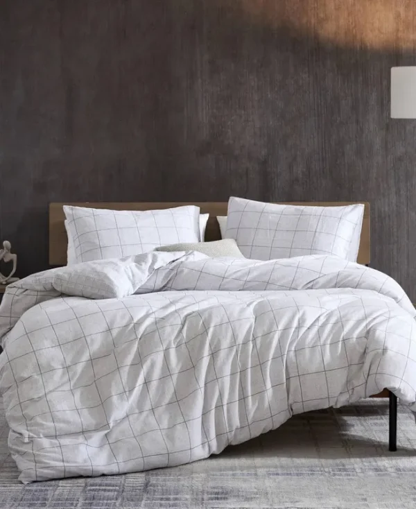 Kenneth Cole New York Holden Grid Cotton Grey Duvet Cover Set - King