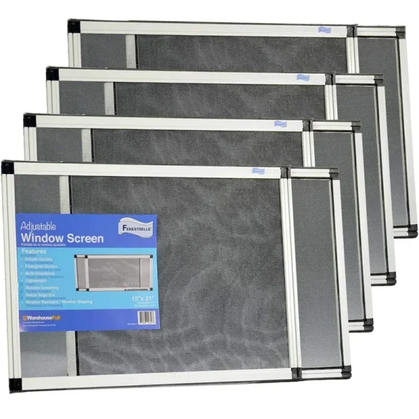 Fenestrelle Expandable Window Screen - Horizontal (15" H x 21" - 40" W), 4 Pack of Medium Adjustable Window Screens, Perfect Replacement Screen for