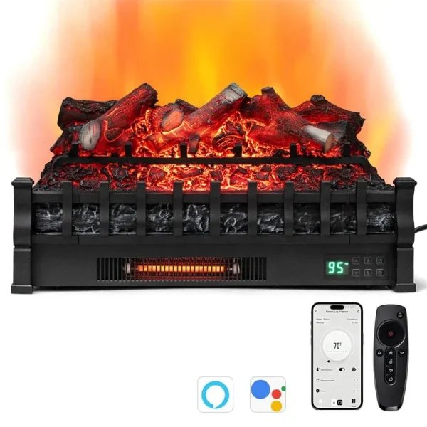 26" WiFi Electric Fireplace Insert Log Set, 1500W Infrared Quartz Heater with App/Voice Control, Realistic Lemonwood Logs, Crackling Sound, 8H Timer