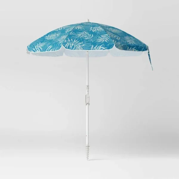 6.5'x5.8' Round Outdoor Patio Beach Umbrella Palm Green - Sun Squad