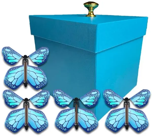 Blue Exploding Butterfly Box with Monarch Flying Butterflies