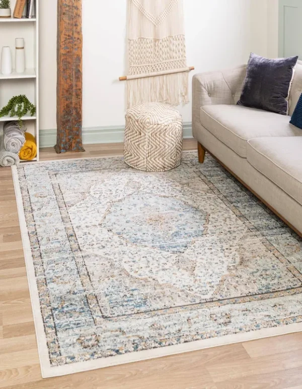 Unique Loom Nyla 6x9 Blue Floral Area Rug