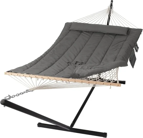 SUNCREAT Double Outdoor Hammock with Stand with Polyester Pad
