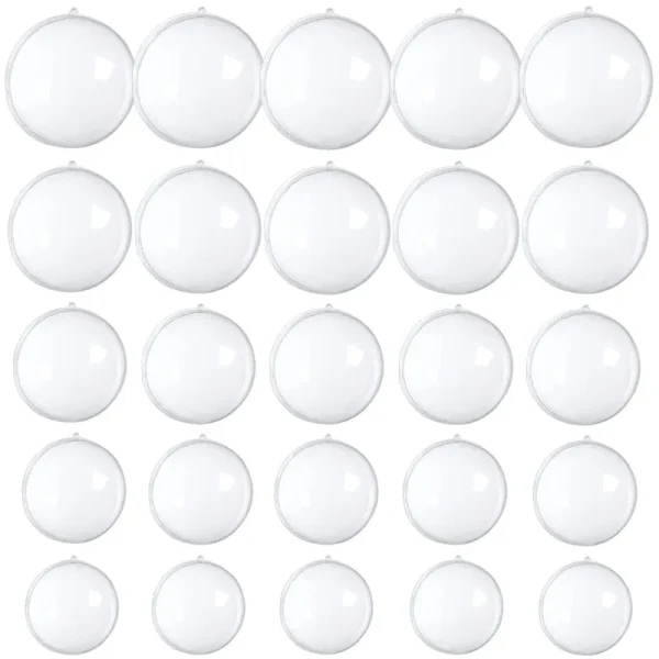 25 Pcs Clear Plastic Fillable Ornaments,Transparent DIY Craft Ball,Clear DIY Christmas Ornament 5 Different Sizes for Wedding,Party,Home Decor