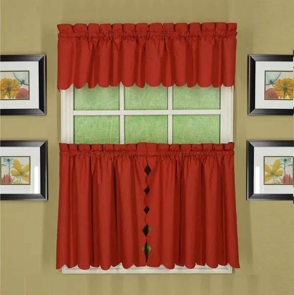 Today's Curtain Orleans 30" Tier Pair with Tiebacks Tambour Scallop Edge Curtain