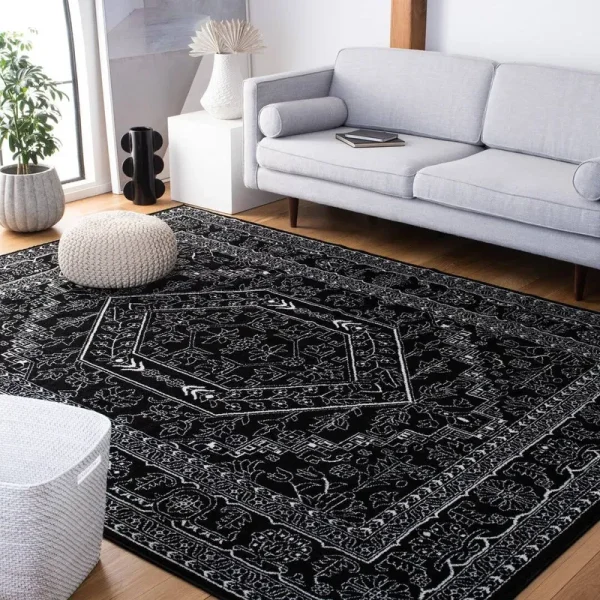 Lesbury Oriental Black/Ivory Area Rug Bungalow Rose Rug Size: Rectangle 5'1" x 7'6"