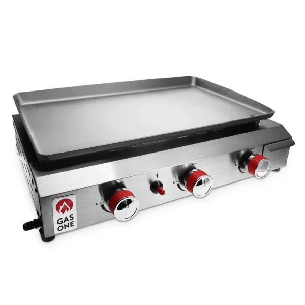 Gas One Flat Top Grill with 3 Burners Auto Ignition Propane Portable Gas Grill Premium Stainless Steel Body Tabletop Grill with Pre Season Griddle