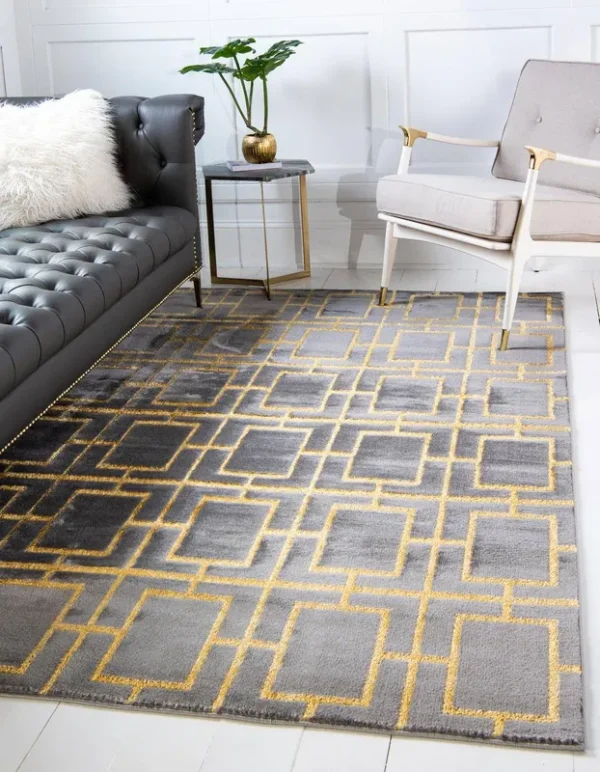 Marilyn Monroe Deco Glam Geometric Area Rug - 8' x 10' - Gray/Gold