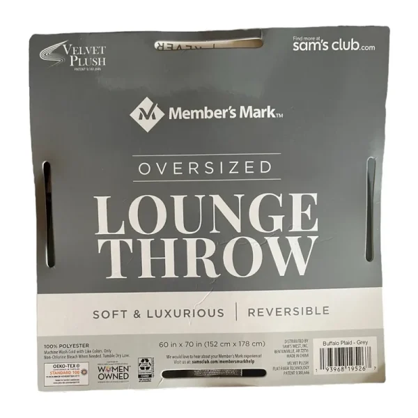 Member's Mark Oversized Reversible Lounge Throw 60" x 70" Buffalo Plaid Grey