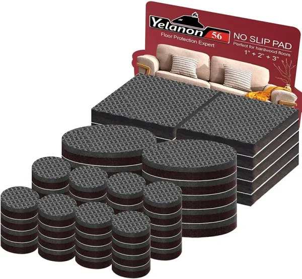 Yelanon Non Slip Furniture Pads - 56 Pcs(1+2)�� Furniture Grippers, Non Skid for Furniture Legs,Self Adhesive Rubber Feet Furniture Feet, Anti Slide