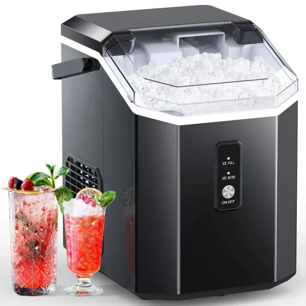 COWSAR Nugget Ice Maker, Portable Countertop Machine with Self-Cleaning, 34LBS/Day, Handle, Scoop and Basket for Home Office Party, Black