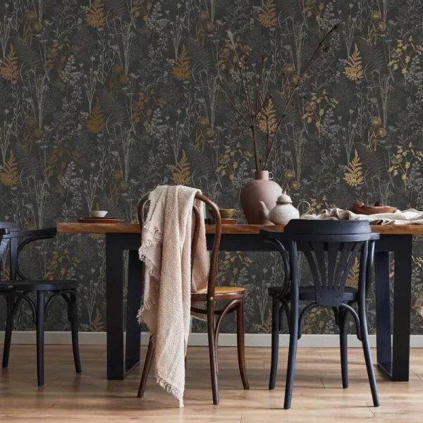 Organics Black and Copper Wallpaper
