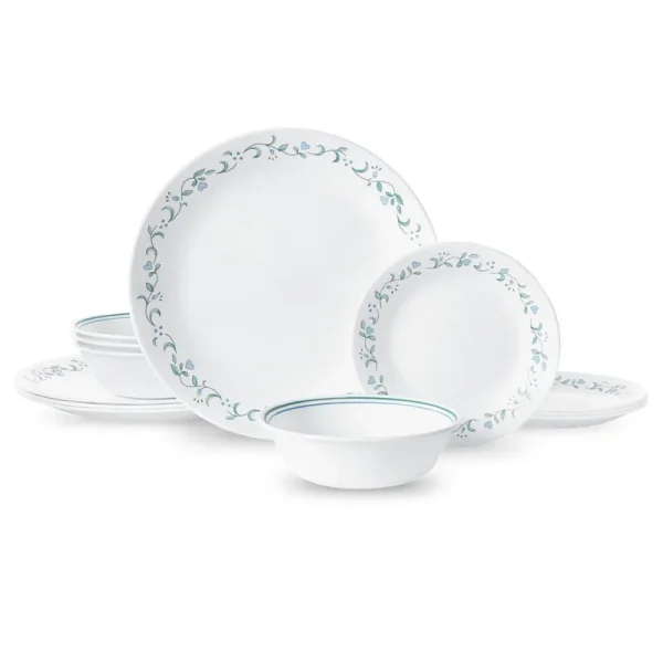 Corelle Country Cottage White and Blue 12 Piece Dinnerware Set