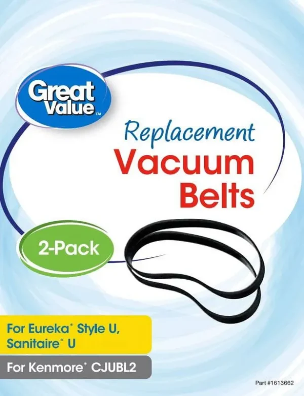 Vacuum Belts, Eureka Style U, Sanitaire U, Kenmore CJUBL2, Great Value 2-Pack
