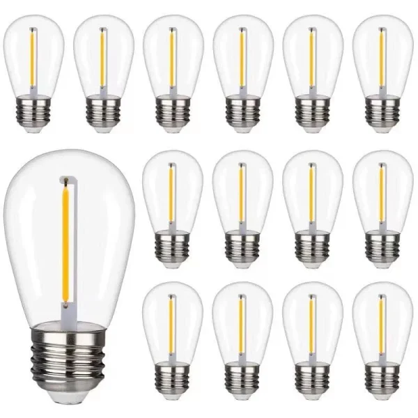 CLSETAIC Shatterproof LED String Lights, Waterproof, Warm White 2200K, 70lm, E26 Base - 15 Pack