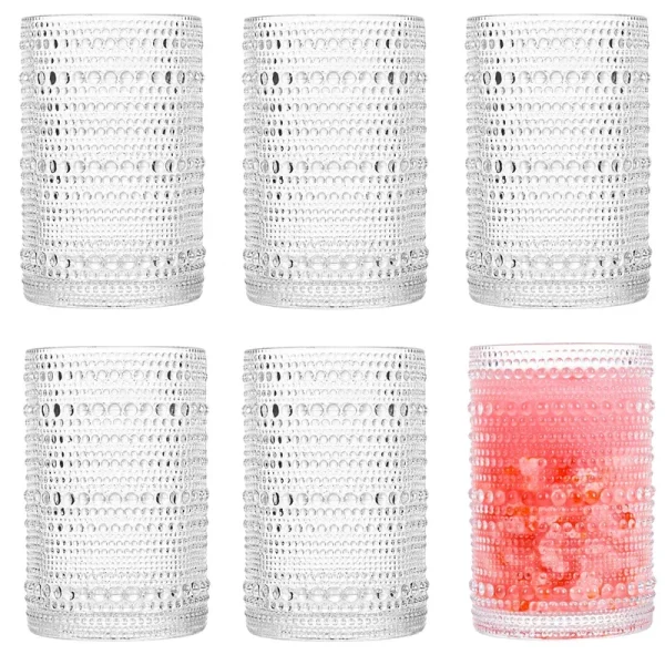 cosnou Consou Large Glasses Set of 6, 15 oz Hobnail Glassware Thick Glass Heavy Base