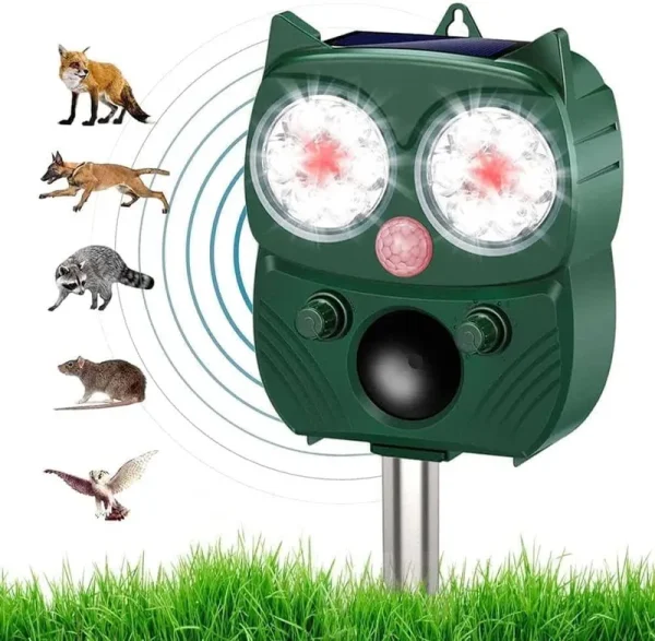 PHIMINNEX Solar Animal Repeller, Ultrasonic Repellent, Motion Detection, LED Flashing Light, Dog, Cat Repellent, Squirrel, Raccoon, Skunk, rabbit,