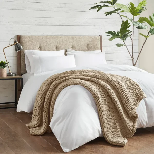 Madison Park Chunky Double Knit Handmade Throw - Tan